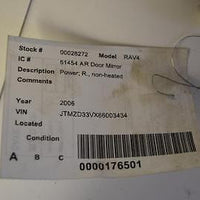 2006-2008 TOYOTA RAV4 RIGHT PASSENGER SIDE DOOR REAR VIEW MIRROR - BIGGSMOTORING.COM