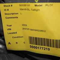 2006-2008 HONDA PILOT DRIVER SIDE REAR TAIL LIGHT 28181 - BIGGSMOTORING.COM