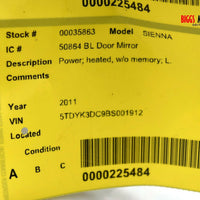 2011-2017 Toyota Sienna Driver Left Side Power Door Mirror Silver 35863