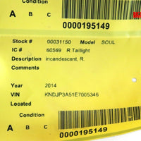 2014-2019 Kia Soul Passenger Right Side Rear Tail Light 31150 / 34694